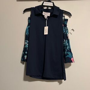 New! Tommy Bahama Golf Outfit Navy Blue Top Floral Skort 2 piece set